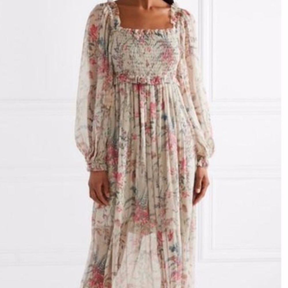 New Zimmerman Bayou Floral Shirred Silk Crepe Billowy Cropped Boho Blouse